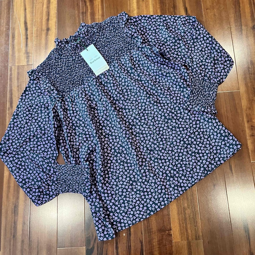 New NWT Barbour Midhurst Purple Blouse Top Long Sleeve Floral Print Lyocell Sz 8
